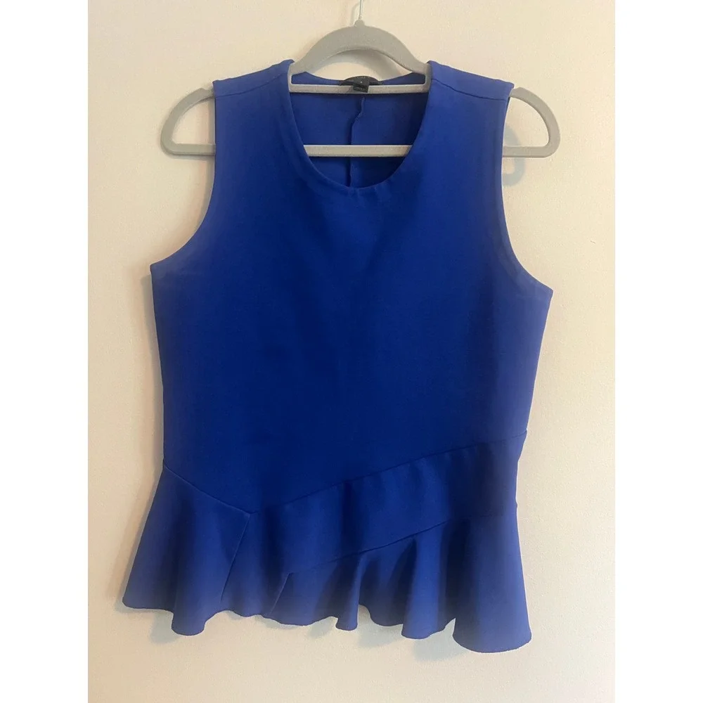 J.Crew Royal Blue‎ Sleeveless Peplum Top Asymmetrical Ruffle Hem Small